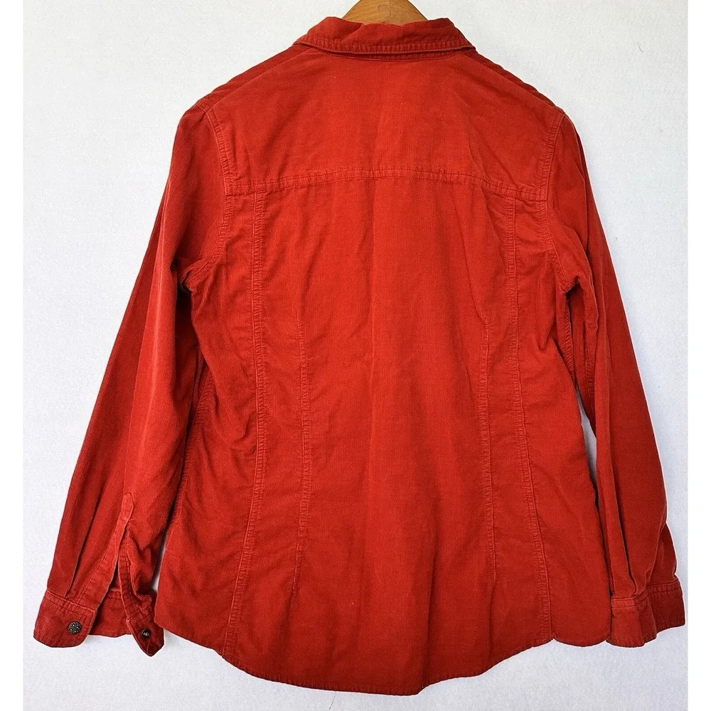 Reba Corduroy Top Shirt Cowgirl Western Fall Snaps Rust Orange Small - Picture 2 of 4